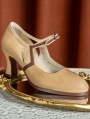 Brown Retro Buckle Strap Cutout Leather Mary Jane Heels