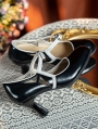 Black Retro Buckle Strap Cutout Leather Mary Jane Heels