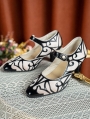 Black Vintage Patterned High Heeled Leather Victorian Shoes