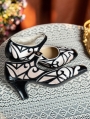 Black Vintage Patterned High Heeled Leather Victorian Shoes