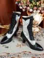 Black and White Gothic Lace Splicing Victorian Leather Boots