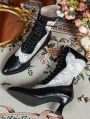 Black and White Gothic Lace Splicing Victorian Leather Boots