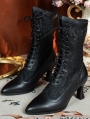 Black Gothic Lace Splicing Victorian Leather Boots