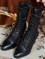 Black Gothic Lace Splicing Victorian Leather Boots