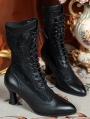 Black Gothic Lace Splicing Victorian Leather Boots