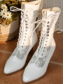 White Gothic Lace Splicing Victorian Leather Boots