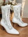 White Gothic Lace Splicing Victorian Leather Boots