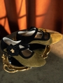 Green Velvet Floral Low Heel Victorian Leather Shoes