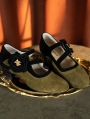 Green Velvet Floral Low Heel Victorian Leather Shoes