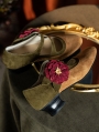 Yellow Velvet Floral Low Heel Victorian Leather Shoes