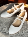 White Double Buckle Strap Mary Jane Leather Shoes