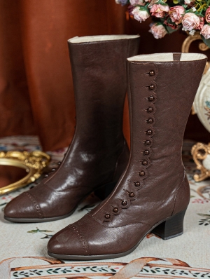 Brown Vintage Victorian Buttoned Leather Boots