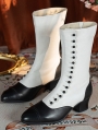Black and White Vintage Victorian Buttoned Leather Boots