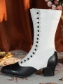Black and White Vintage Victorian Buttoned Leather Boots