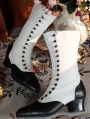 Black and White Vintage Victorian Buttoned Leather Boots