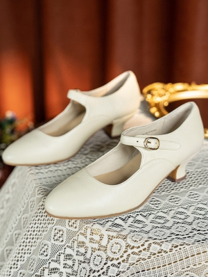 White Buckle Strap Mary Jane Heeled Leather Victorian Shoes