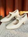 White Buckle Strap Mary Jane Heeled Leather Victorian Shoes