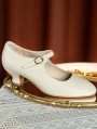 White Buckle Strap Mary Jane Heeled Leather Victorian Shoes