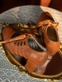 Brwon Leather Vintage Mary Jane Heels with Ribbon Tie