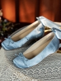 Blue Satin Bow Vintage Ballet Flat Shoes