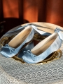 Blue Satin Bow Vintage Ballet Flat Shoes