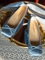 Blue Satin Bow Vintage Ballet Flat Shoes