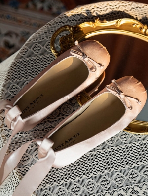 Pink Satin Bow Vintage Ballet Flat Shoes