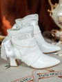 White Lace Overly Beaded Leather Victorian Ankle Boots