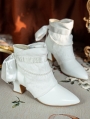 White Lace Overly Beaded Leather Victorian Ankle Boots