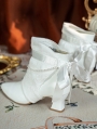 White Lace Overly Beaded Leather Victorian Ankle Boots
