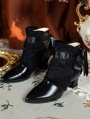 Black Lace Overly Beaded Leather Victorian Ankle Boots