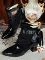 Black Lace Overly Beaded Leather Victorian Ankle Boots