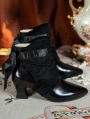 Black Lace Overly Beaded Leather Victorian Ankle Boots