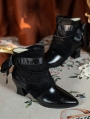 Black Lace Overly Beaded Leather Victorian Ankle Boots