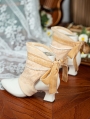 Gold Lace Overly Beaded Leather Victorian Ankle Boots