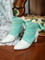 Green Lace Overly Beaded Leather Victorian Ankle Boots