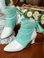 Green Lace Overly Beaded Leather Victorian Ankle Boots