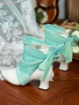 Green Lace Overly Beaded Leather Victorian Ankle Boots