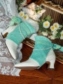 Green Lace Overly Beaded Leather Victorian Ankle Boots