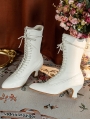 White Gothic Victorian Lace-Up Leather Mid-Calf Boots