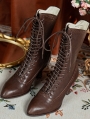 Brown Gothic Victorian Lace-Up Leather Mid-Calf Boots