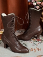 Brown Gothic Victorian Lace-Up Leather Mid-Calf Boots