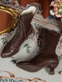 Brown Gothic Victorian Lace-Up Leather Mid-Calf Boots
