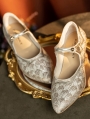 Gold Jacquard Strap Sculpted Heeled Victorian Shoes