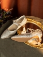 Gold Jacquard Strap Sculpted Heeled Victorian Shoes