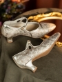 Gold Jacquard Strap Sculpted Heeled Victorian Shoes