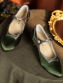 Green Satin Strap Sculpted Heeled Victorian Shoes