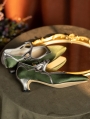 Green Satin Strap Sculpted Heeled Victorian Shoes