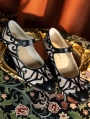 Black Vintage Patterned Low Heeled Leather Victorian Shoes