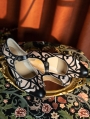 Black Vintage Patterned Low Heeled Leather Victorian Shoes